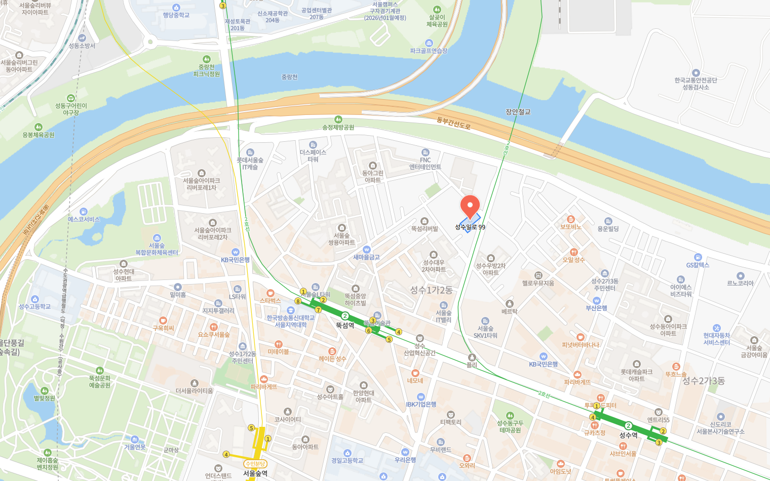 약도: 서울시 성동구 성수일로 99, 303호 (서울숲AK밸리 지식산업센터) (주)대유씨엔에이